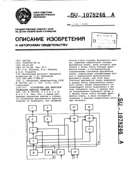 Устройство для цифровой индикации выпуска изделий (патент 1078246)