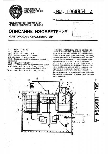 Установка для пропитки пористых спеченных изделий (патент 1069954)