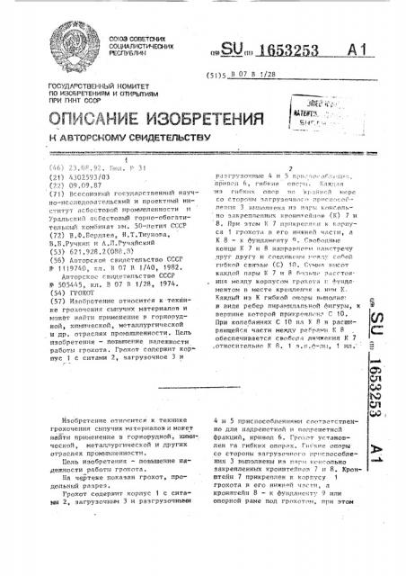 Грохот (патент 1653253)