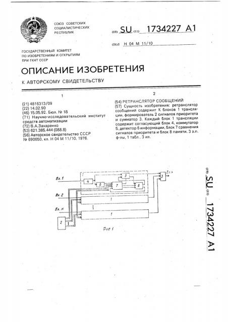 Ретранслятор сообщений (патент 1734227)