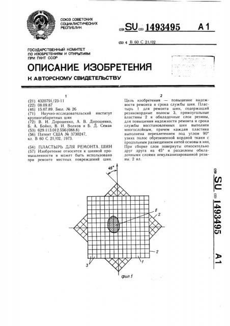 Пластырь для ремонта шин (патент 1493495)