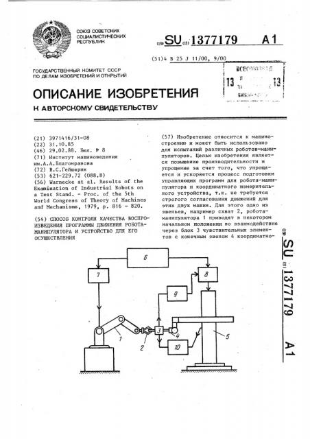 Способ контроля качества воспроизведения программы движения робота-манипулятора и устройство для его осуществления (патент 1377179)