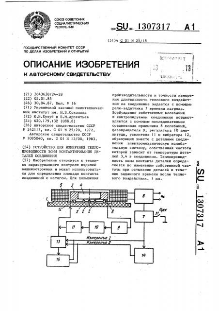 Устройство для измерения теплопроводности зоны контактирования деталей соединения (патент 1307317)