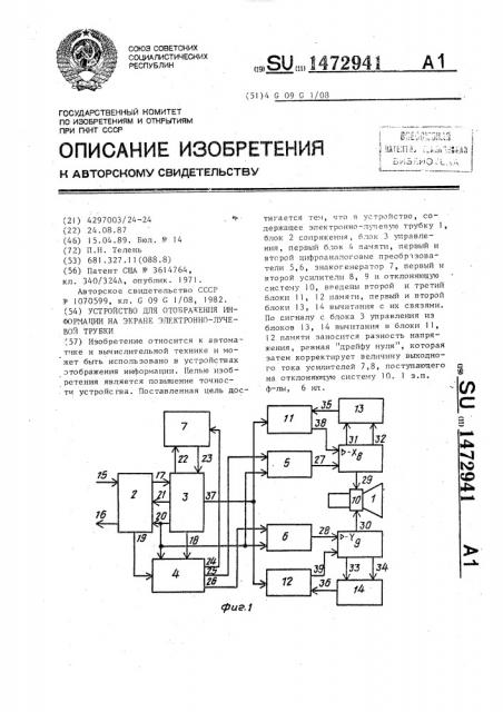 Устройство для отображения информации на экране электронно- лучевой трубки (патент 1472941)