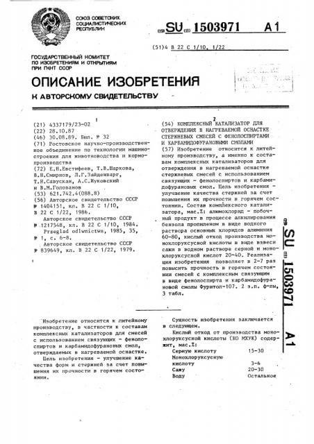 Комплексный катализатор для отверждения в нагреваемой оснастке стержневых смесей с фенолоспиртами и карбамидофурановыми смолами (патент 1503971)