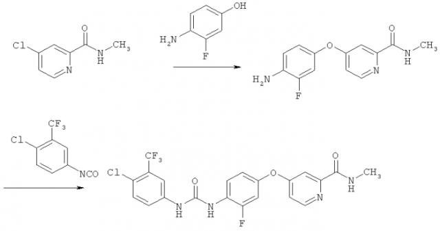 Способ получения 4-{4-[({[4-хлор-3-(трифторметил) фенил] амино}-карбонил) амино]-3-фторфенокси}-n-метилпиридин-2-карбоксамида, его солей и моногидрата (патент 2581585)