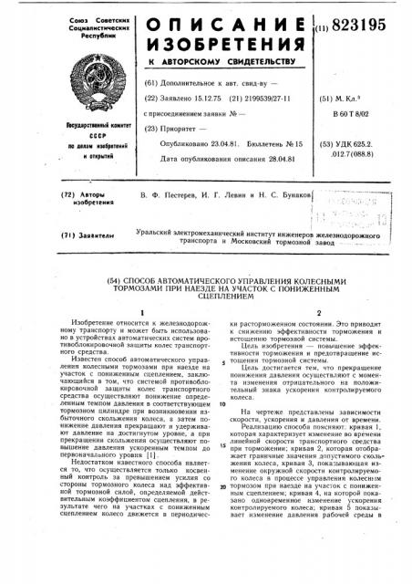 Способ автоматического управленияколесными тормозами при наезде научасток c пониженным сцеплением (патент 823195)