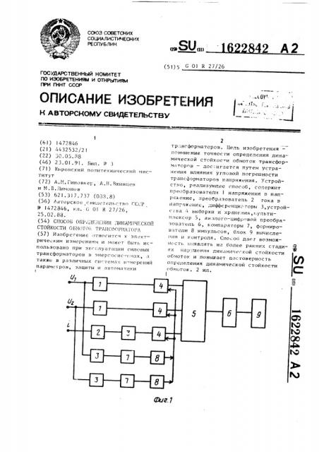 Способ определения динамической стойкости обмоток трансформатора (патент 1622842)