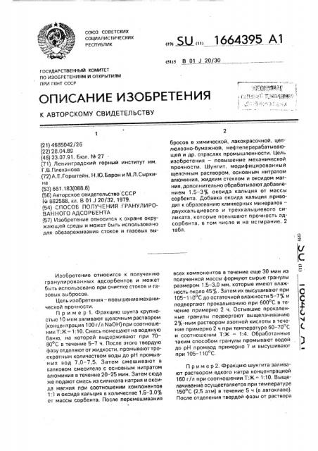 Способ получения гранулированного адсорбента (патент 1664395)