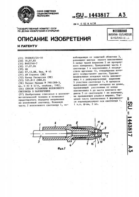Способ установки волоконного световода в наконечнике (патент 1443817)