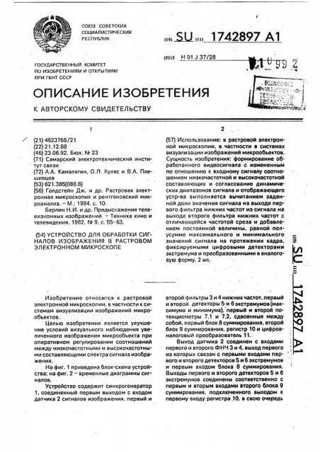 Устройство для обработки сигналов изображения в растровом электронном микроскопе (патент 1742897)