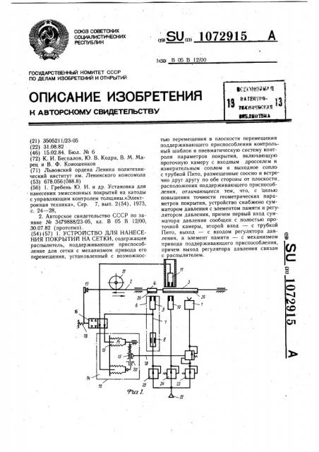 Устройство для нанесения покрытий на сетки (патент 1072915)
