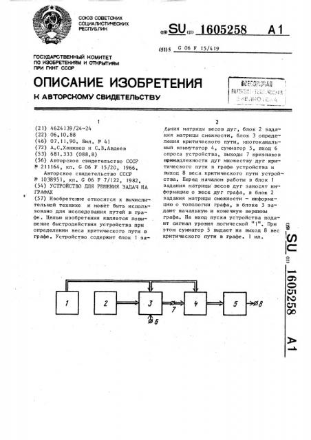 Устройство для решения задач на графах (патент 1605258)