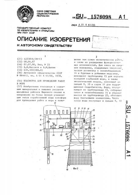 Платформа для проведения работ в море (патент 1576098)