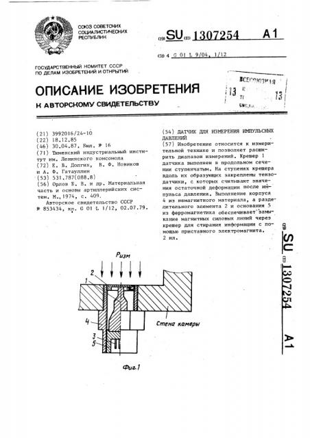 Датчик для измерения импульсных давлений (патент 1307254)