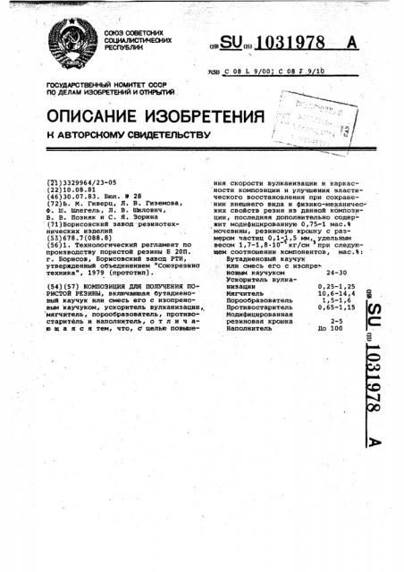 Композиция для получения пористой резины (патент 1031978)