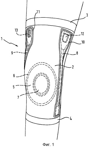 Бандаж для коленного сустава из эластичного материала со способствующим натягиванию элементом (патент 2506061)