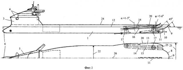 Мореходное ледокольно-транспортное судно и движительно-рулевое устройство для него (патент 2321520)