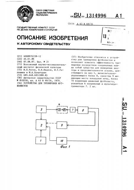 Устройство для тренировки футболистов (патент 1314996)