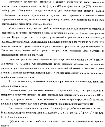 Способ обнаружения фторида или фтороводорода и набор для обнаружения (патент 2337355)