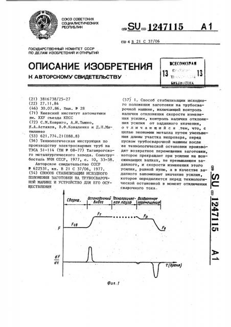 Способ стабилизации исходного положения заготовки на трубосварочной машине и устройство для его осуществления (патент 1247115)