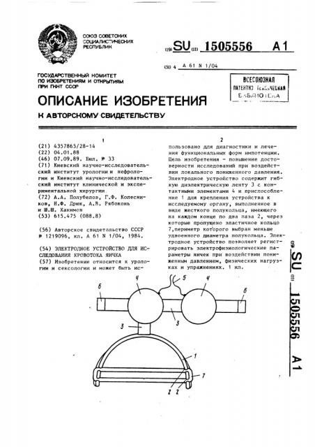 Электродное устройство для исследования кровотока яичка (патент 1505556)