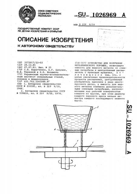 Устройство для получения металлического порошка (патент 1026969)