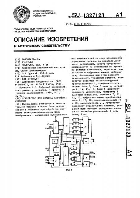 Устройство для анализа случайных сигналов (патент 1327123)