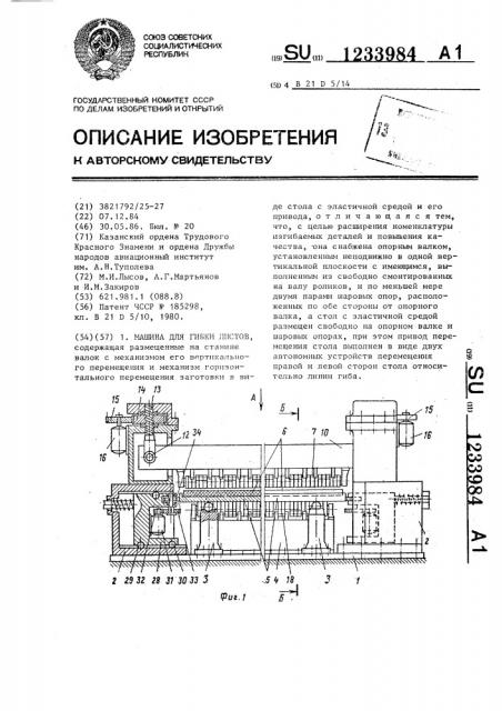 Машина для гибки листов (патент 1233984)