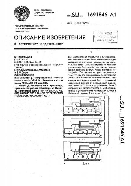 Вычислительное устройство петлевой локальной сети (патент 1691846)