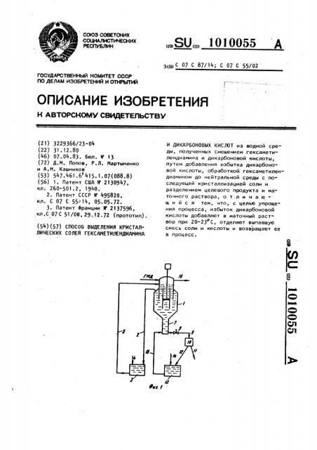 Способ выделения кристаллических солей гексаметилендиамина и дикарбоновых кислот (патент 1010055)