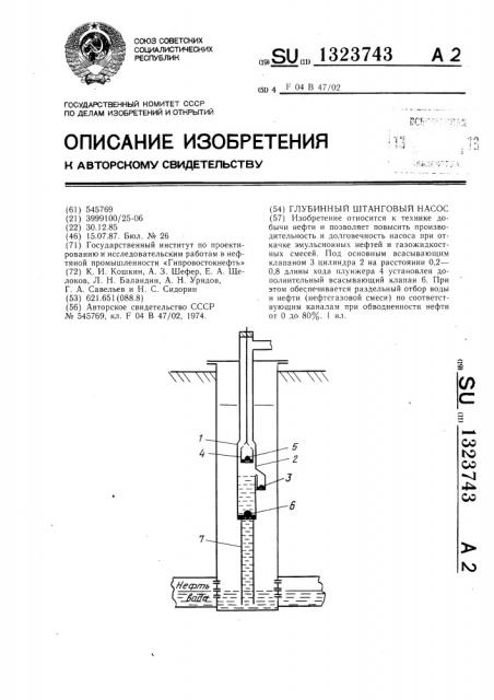 Глубинный штанговый насос (патент 1323743)