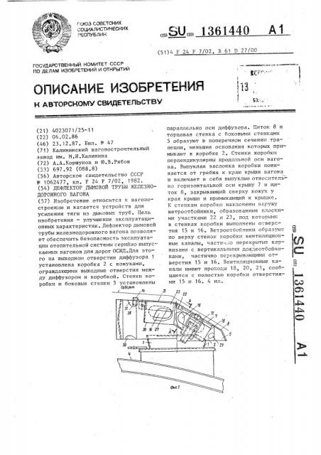 Дефлектор дымовой трубы железнодорожного вагона (патент 1361440)