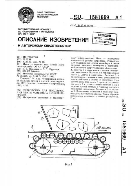 Устройство для поддержания ленты конвейера в месте загрузки (патент 1581669)