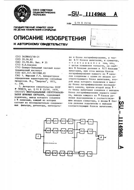 Многоканальный спектроанализатор шумовых сигналов (патент 1114968)