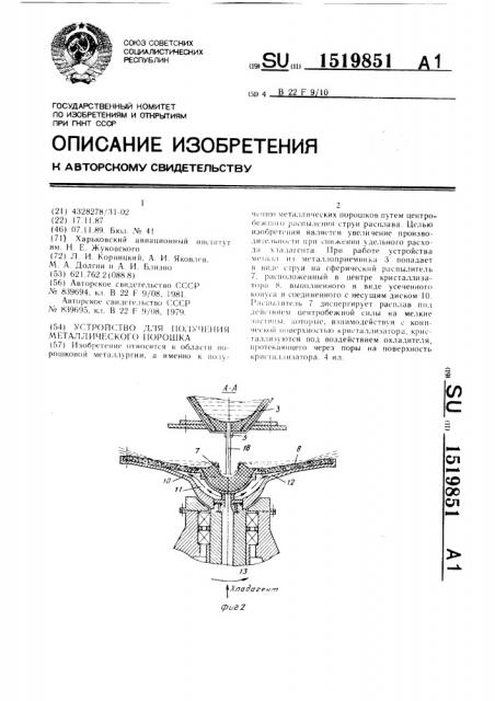 Устройство для получения металлического порошка (патент 1519851)