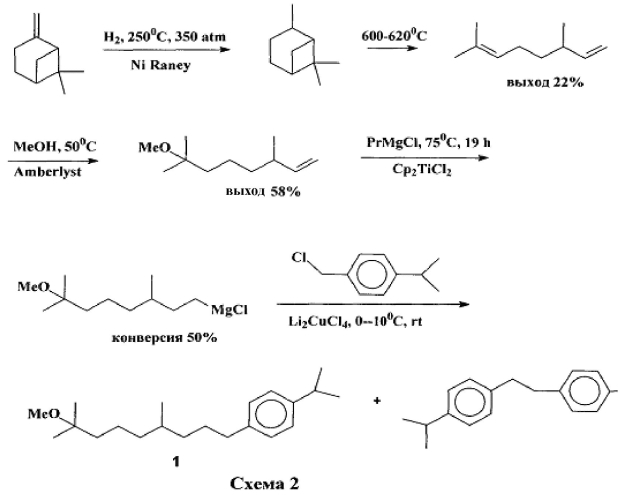Способ получения 1-(8-метокси-4,8-диметилнонил)-4-(1-метилэтил)бензола из изопрена (варианты) (патент 2561272)