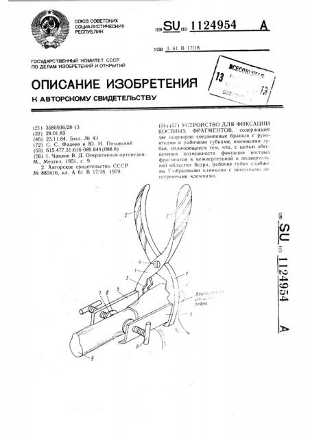 Устройство для фиксации костных фрагментов (патент 1124954)