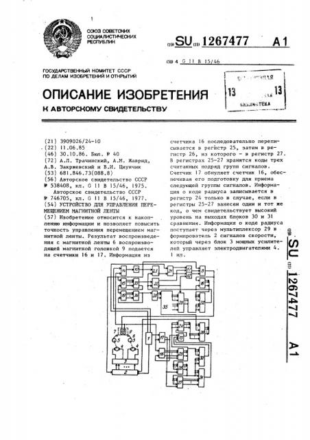 Устройство для управления перемещением магнитной ленты (патент 1267477)