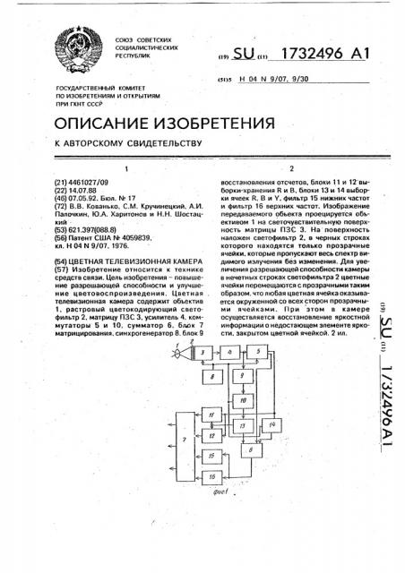 Цветная телевизионная камера (патент 1732496)