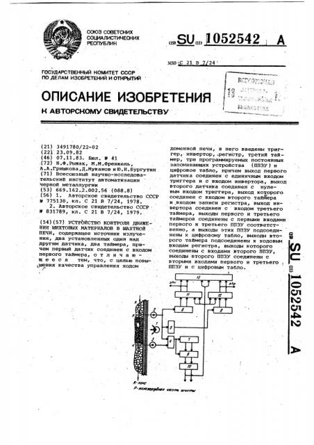 Устройство контроля движения шихтовых материалов в шахтной печи (патент 1052542)