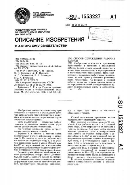 Способ охлаждения рабочих валков (патент 1553227)