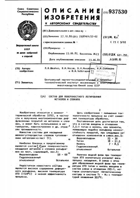 Состав для поверхностного легирования металлов и сплавов (патент 937530)