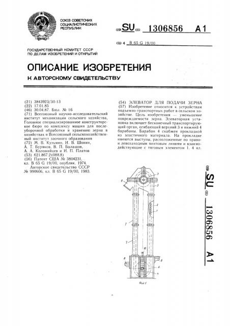 Элеватор для подачи зерна (патент 1306856)