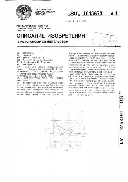 Устройство для сжигания отходов (патент 1643873)