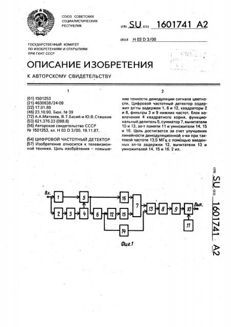 Цифровой частотный детектор (патент 1601741)