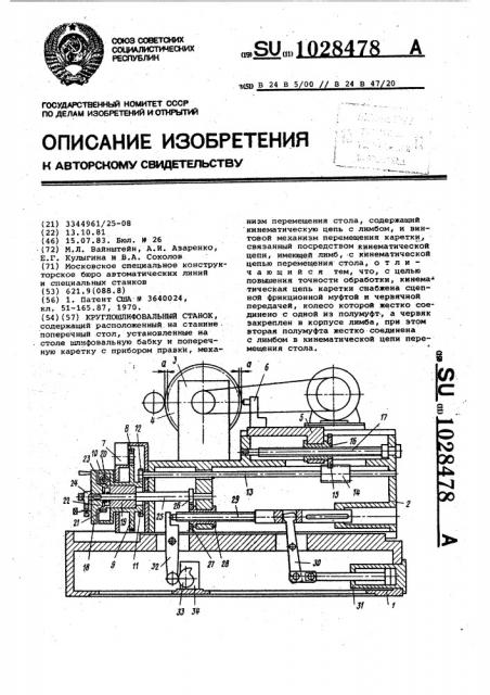 Круглошлифовальный станок (патент 1028478)