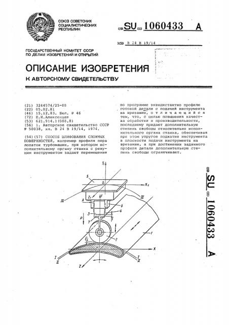 Способ шлифования сложных поверхностей (патент 1060433)