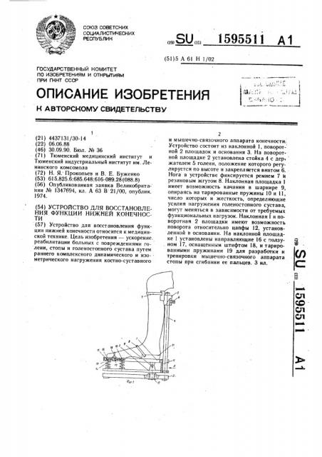 Устройство для восстановления функции нижней конечности (патент 1595511)