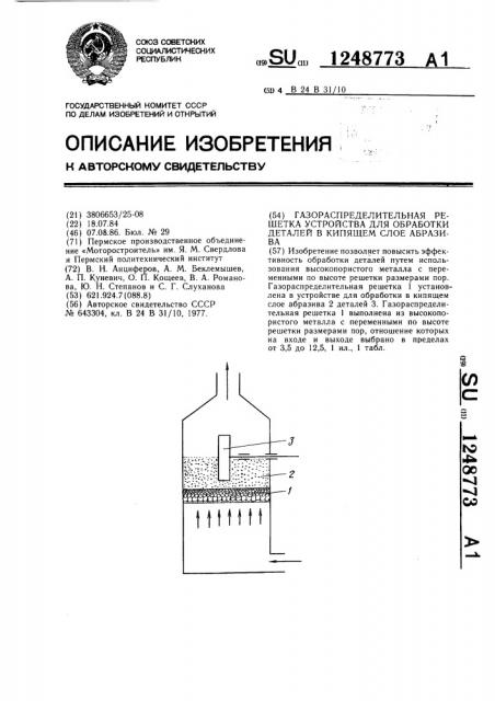 Газораспределительная решетка устройства для обработки деталей в кипящем слое абразива (патент 1248773)